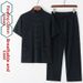 Men's Summer Tang Suit Thin Breathable Linen Short Sleeve Set Casual Dad Attire Style Retro With Frog Buttons_viptrois.com