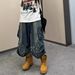 Men's Clothing Large Size Washed Ink Splash Multi Pocket Workwear Jeans For Men And Women Straight Loose Wide Leg Cropped Trousers_viptrois.com