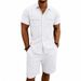 Men's Linen Short Sleeve Shirt And Pants Set, Casual Breathable Two-Piece Outfit For Summer, Relaxed Fit Linen Lounge Set_viptrois.com