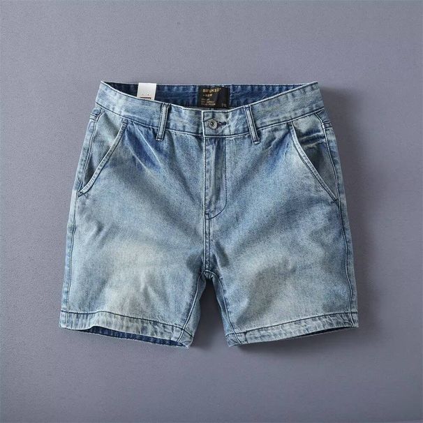 2025 Trendy Men's Denim Shorts, Washed Straight-cut, Casual, Loose-fitting, Versatile, Three-quarter Length Pants_viptrois.com