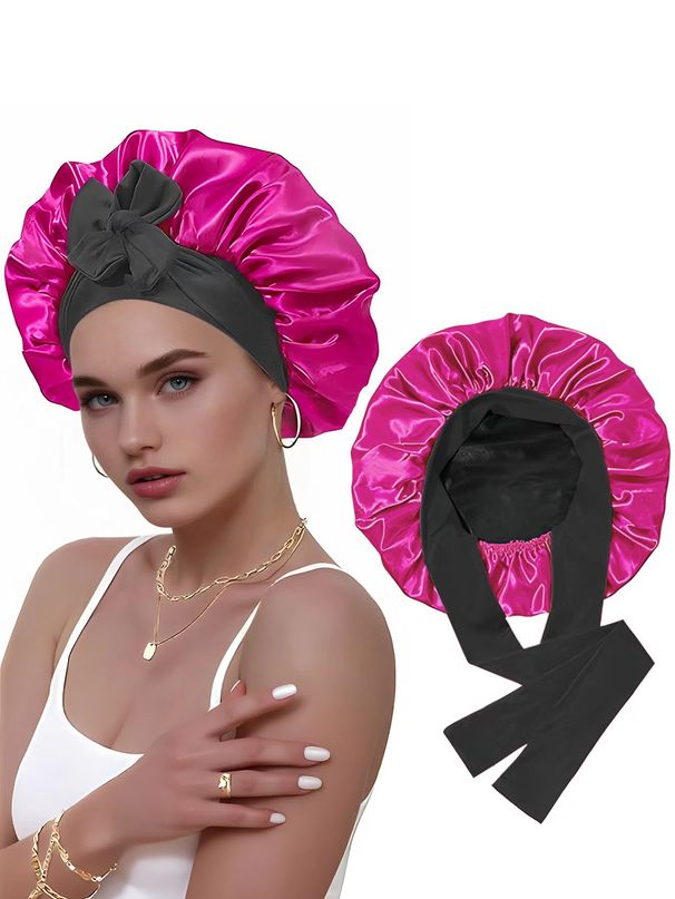 Double layer satin cloth sleeping cap with ribbon and bowknot silk hat for women's confinement head scarf beauty and hair care hat_viptrois.com