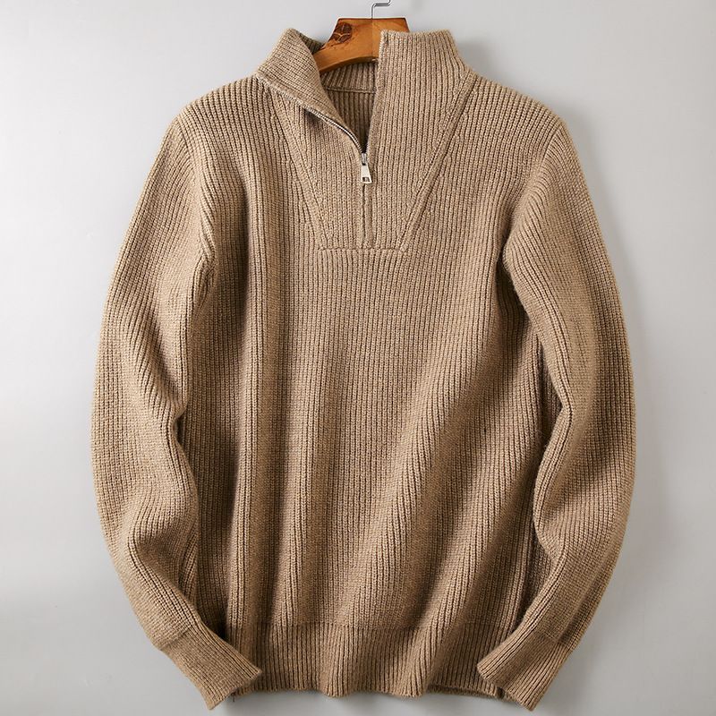 Men’s Japanese-Inspired Half-Zip Knit Sweater – Soft & Breathable Pullover (Beige/Greyish/Camel/Tibetan Blue, M-2XL)_viptrois.com