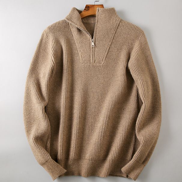 Men’s Japanese-Inspired Half-Zip Knit Sweater – Soft & Breathable Pullover (Beige/Greyish/Camel/Tibetan Blue, M-2XL)_viptrois.com