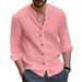 2026 High-quality Spring And Autumn Asian Men's Retro Cotton And Linen Casual Loose Solid Color Long Sleeved Shirt_viptrois.com