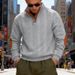 Men's Heavyweight Textured Pullover Sweatshirt Winter Casual Henley Neck Streetwear Top With Contrast Panels_viptrois.com