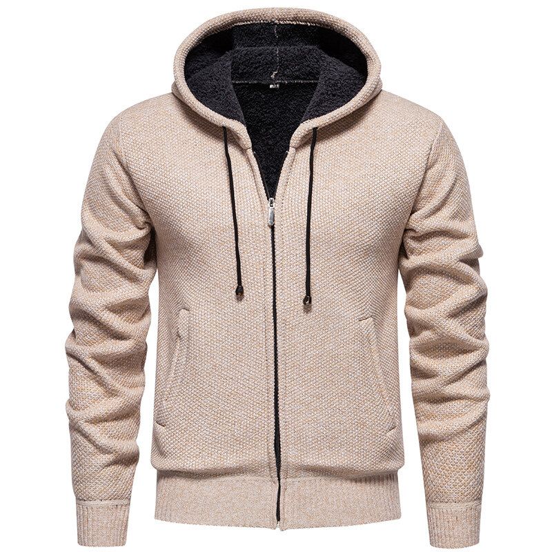 Men’s Hooded Cardigan – Chunky Knit Zip-Up Sweater (Slouchy Fit, Ribbed Cuffs, Machine Washable, 6 Colors, M-4XL)_viptrois.com