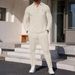 25 Autumn New Waffle Solid Color Lapel Pocket Long Sleeved Trousers Casual Two Piece Suit_viptrois.com