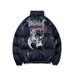 Men's Clothing Club American style dark bear graffiti print loose cotton jacket high street hip hop couple bread coat_viptrois.com