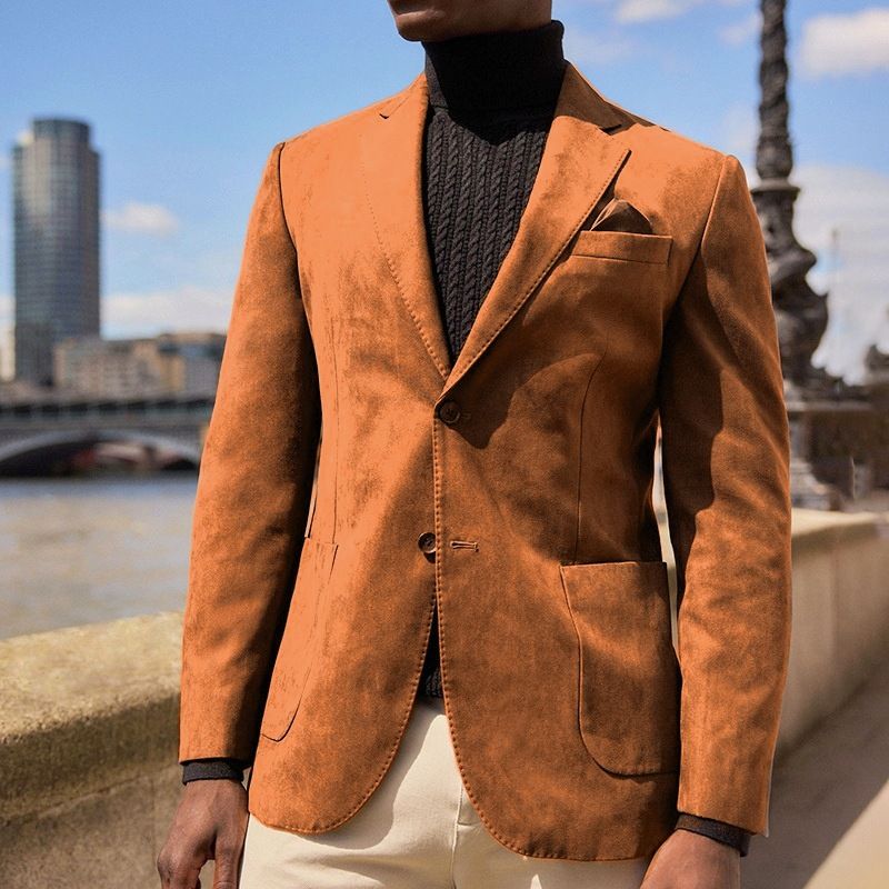 Men's Suede Slim Fit Single-breasted Blazer Jacket For Autumn & Winter - Waterproof & Windproof Business Casual Suit_viptrois.com