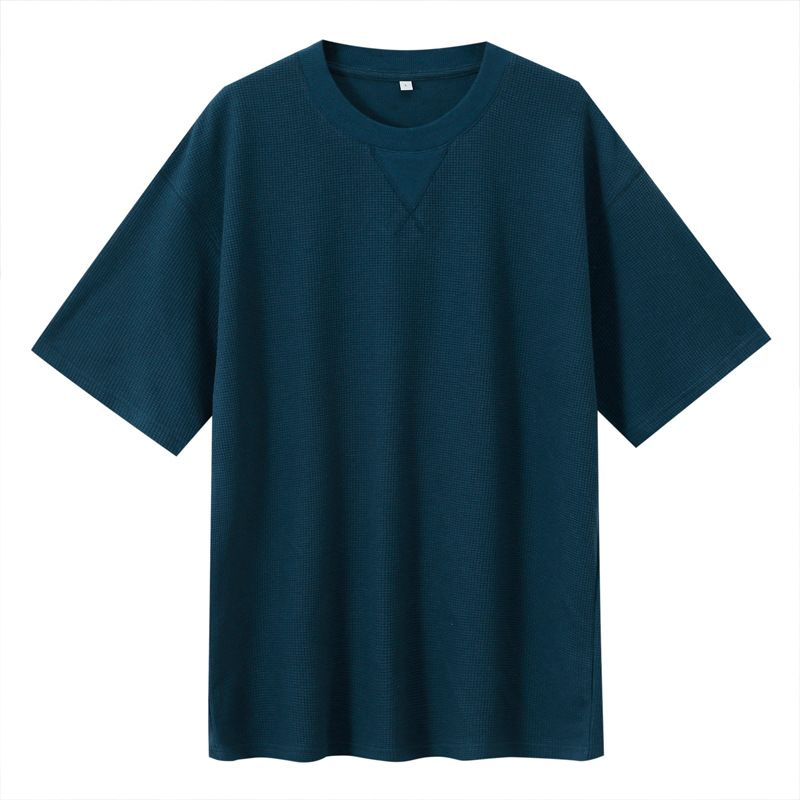 Men's Clothing Men's Summer New 220g Waffle Round Neck T Shirt Solid Color Loose Simple Inverted Triangle Short Sleeve_viptrois.com