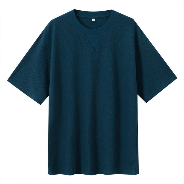 Men's Clothing Men's Summer New 220g Waffle Round Neck T Shirt Solid Color Loose Simple Inverted Triangle Short Sleeve_viptrois.com