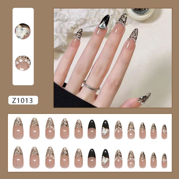 Beauty & Health French Style Leopard Print Pearl Diamond Fashion Sweet Cool Hot Girl Ins Style Detachable Nail Art 24 Pieces_viptrois.com