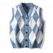 2022 Autumn V-Neck Sleeveless Button Short Loose Versatile Black Diamond Knit Cardigan Vest For Men_viptrois.com