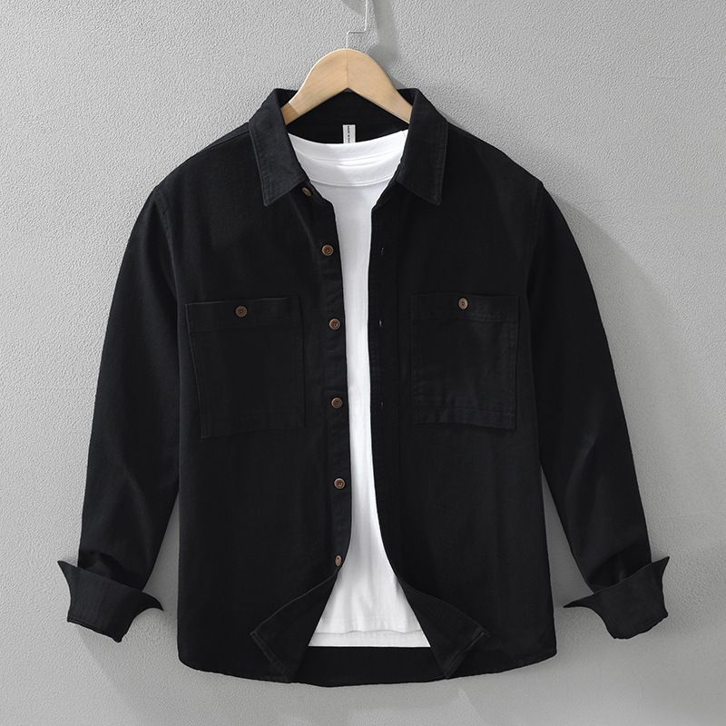 Workwear Solid Color Long Sleeved Shirt Men's Casual Versatile Artistic Loose Top Jacket_viptrois.com