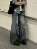 Men's Clothing Niche Distressed Denim Suit Ripped Deconstructed Shoulder Pad Shirt Suit Ripped Jeans Ins_viptrois.com