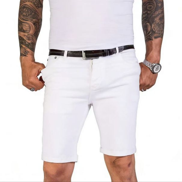 Men's White Denim Shorts Simple Stylish Business-Like Summer Wear_viptrois.com