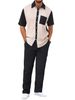 Men's Clothing Casual Loose Waffle Stitching Corduroy Short Sleeved Trousers Suit Two Piece Suit_viptrois.com