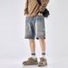 Men's Clothing Workwear Denim Shorts Men's High Street Fashion Straight Leg Fall Feeling Large Pocket Wide Leg Retro Cropped Trousers_viptrois.com