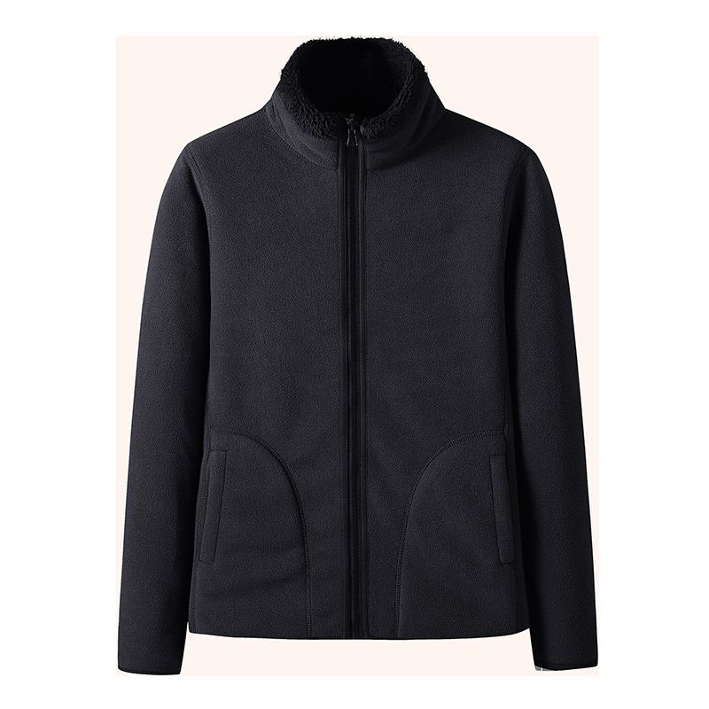 Unisex Reversible Fleece Jacket With Stand Collar - Winter Warm Plush Coral Fleece Coat For Men & Women - Thick Double-Sided Flannel Outerwear_viptrois.com