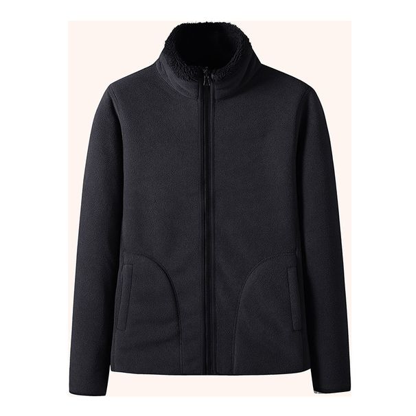 Unisex Reversible Fleece Jacket With Stand Collar - Winter Warm Plush Coral Fleece Coat For Men & Women - Thick Double-Sided Flannel Outerwear_viptrois.com