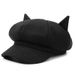 Autumn Winter New Cute Cat Ear Octagonal British Wool Beret Women's Solid Color Trendy Artist Hat_viptrois.com