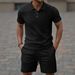 Summer New Men's Jacquard Solid Color Casual Lapel Button Polo Shirt Short Sleeve Shorts Suit_viptrois.com