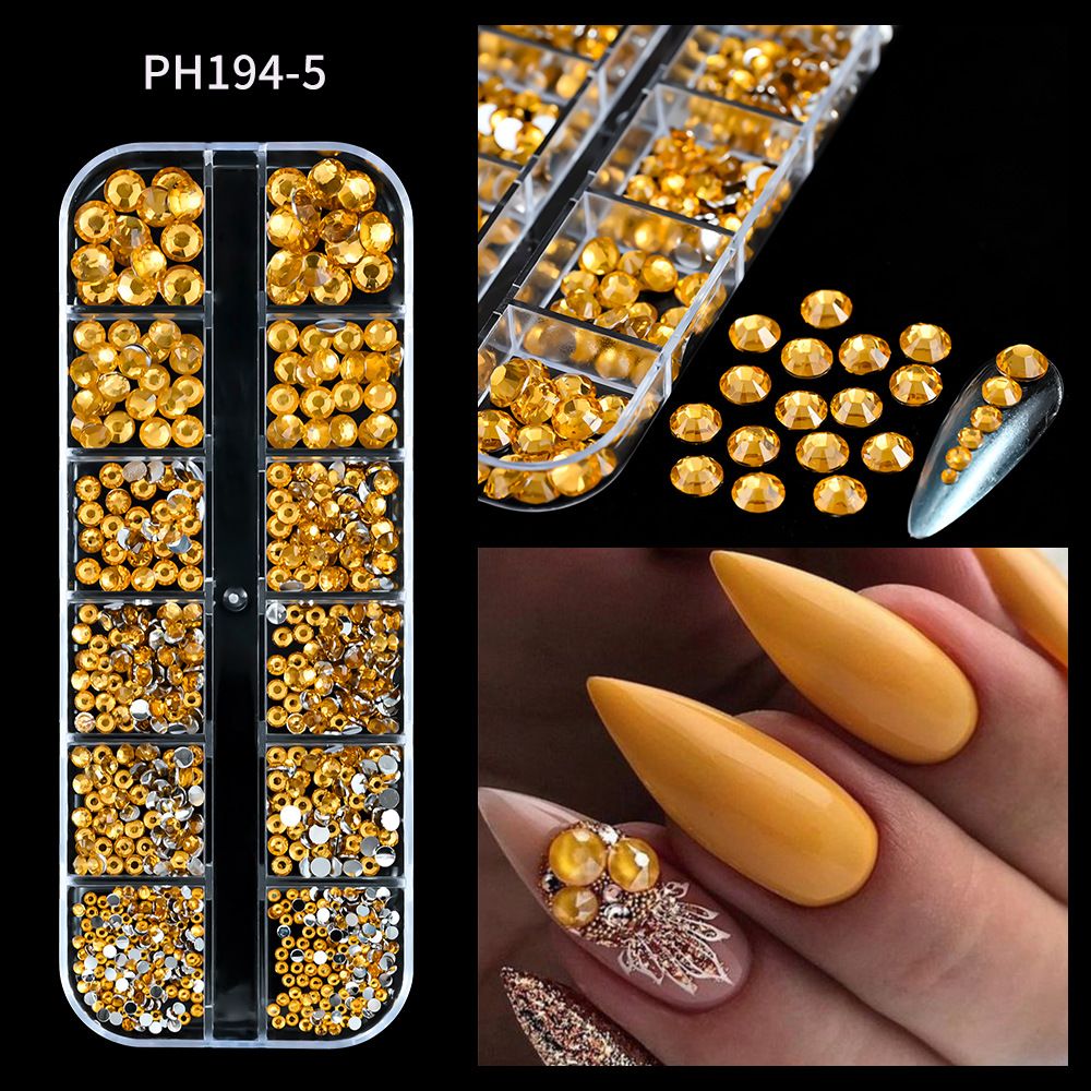 Nail Art Round White Color Flat Bottom Diamond 12 Grid Long Strip Fingertip Diamond Decoration AB Diamond Resin Nail Jewelry_viptrois.com