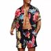 Men's Clothing Loose Hawaiian Style Youth Floral Print Casual Shirt Set_viptrois.com