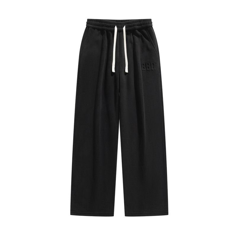Men'S Lambswool Padded Sports Straight Leg Trousers Monogrammed Steel Print Draped Loose-Fitting Sweatpants_viptrois.com