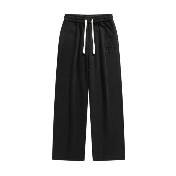 Men'S Lambswool Padded Sports Straight Leg Trousers Monogrammed Steel Print Draped Loose-Fitting Sweatpants_viptrois.com