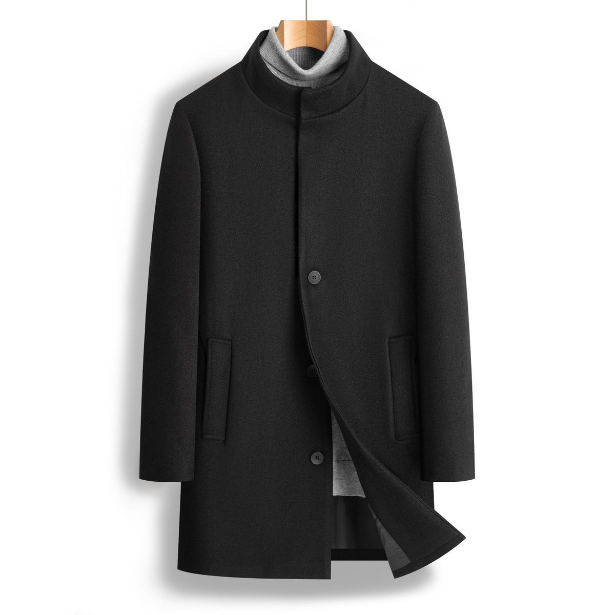 Loom Loom 2019 Source Winter Men's Mid-Length Slim Wool Woolen Trench Coat Jacket_viptrois.com