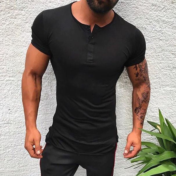 Summer New Open-Cuff Short Sleeve Shirt Half-Open Collar Button-Down Men's T-Shirt_viptrois.com