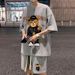 Men's Clothing Waffle T Shirt Men's Summer Suit Trendy Brand Loose Sports Short Sleeved Shorts Men's Clothing With A Set Of Hong Kong Style Clothes_viptrois.com