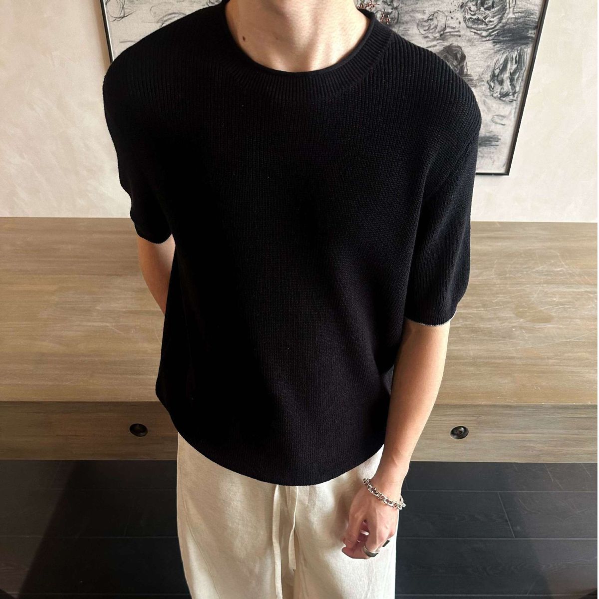 Men's Clothing Luxury Summer Knitted Cotton Twisted Yarn Old Money Loose Breathable Round Neck Short Sleeved Knitted Sweater_viptrois.com