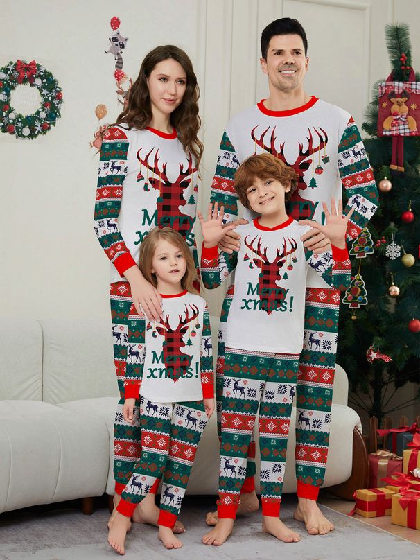 Christmas Santa Deer Snowflake letter striped Christmas family dress printed homewear_viptrois.com