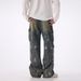 Men's Clothing American Style Multi Pocket Distressed Zipper Wide Leg Jeans For Men Loose Straight Leg Drape Motorcycle Niche_viptrois.com