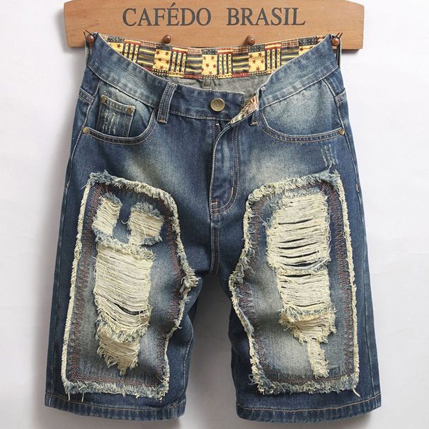 Men's Clothing Summer Men's Denim Shorts Ripped Personalized Distressed 5 Point Style For Formal & Casual Retro Distressed_viptrois.com