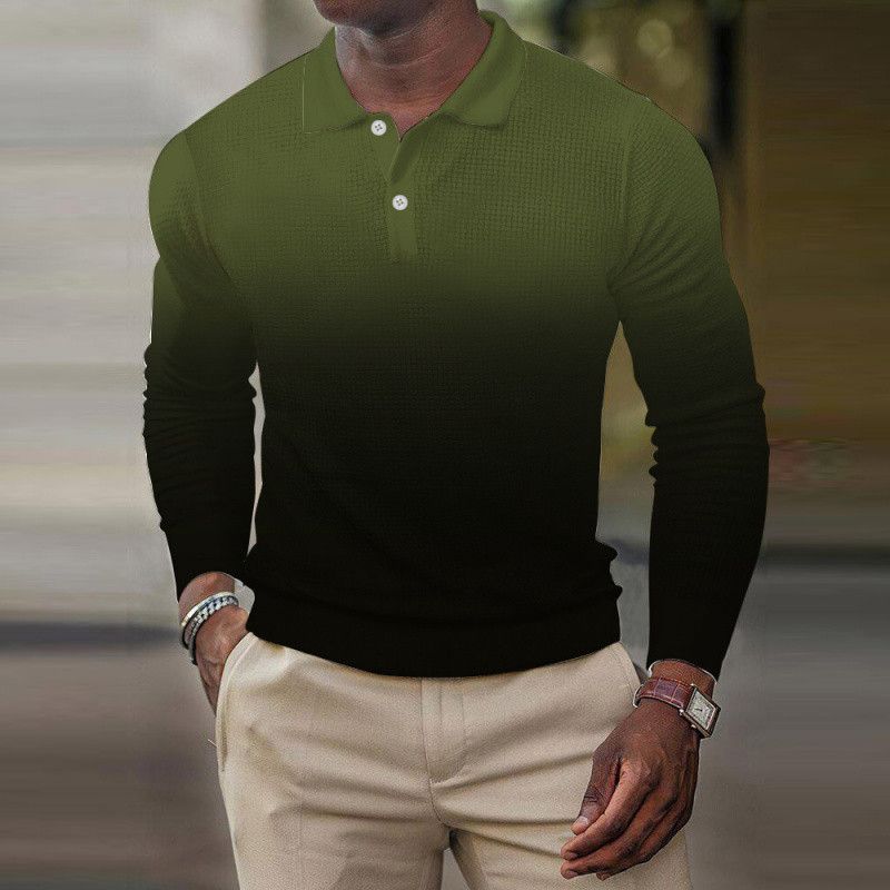 Men's & Women's Gradient Color Long Sleeve Polo Shirt - Fashionable Casual Wear For Autumn & Winter_viptrois.com