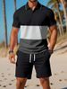 Men's Clothing New Casual Contrast Color Polo Lapel Shirt Short Sleeved Suit_viptrois.com