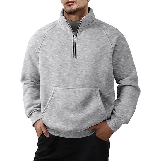 Men's Clothing Fleece Stand Collar Half-Zip Pullover Hoodie - Loose Fit Long Sleeve Sweatshirt For Winter (White, Black, Gray, Navy, Camel)_viptrois.com