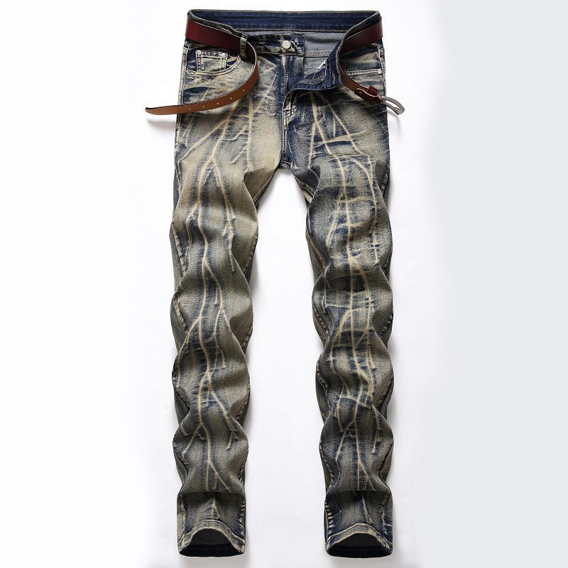 "Men's Light Wash Stretch Jeans – Straight Leg Vintage Style In Blue & Nostalgic White (Sizes 28-42)"_viptrois.com