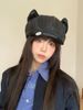 Korean Style Ins Cartoon Cute Cat Ears Pu Leather Octagonal Women Spring And Autumn All-match Face-Slimming Painter Hat_viptrois.com