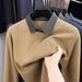 Men's Winter New Two-Piece Turn-Down Collar Fleece-Lined Thick Solid Color Long Sleeve T-Shirt Sweater Knitwear_viptrois.com