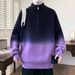 Men's Stand Collar Gradient Knit Sweater – Thickened Winter Pullover For Teens & Young Adults (Grey/Green/Violet/Brown, M-4XL)_viptrois.com