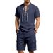 Men's Breathable Linen Short Sleeve T-Shirt And Shorts Set Summer Casual Loose Fit Outdoor Workwear Style Outfit_viptrois.com