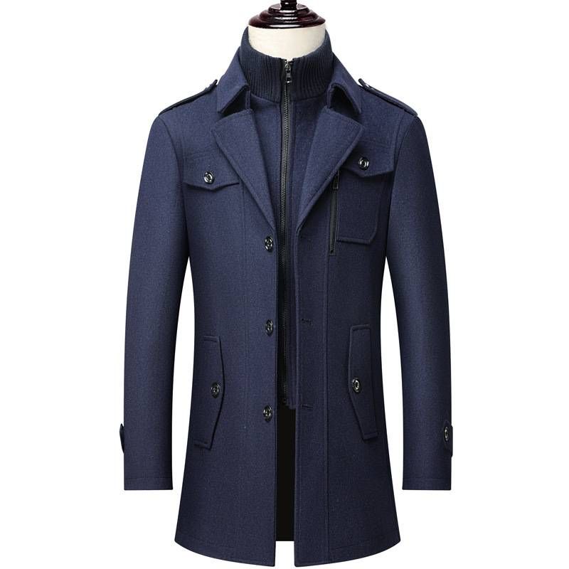 Men's Clothing Wool Blend Overcoat With Belt - Classic British Style Long Coat For Winter, Business & Casual Wear (Grey, Black, Navy, Camel, Brown)_viptrois.com