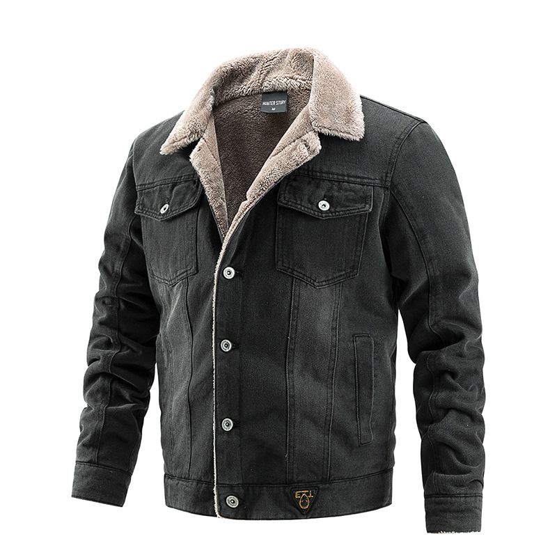 Men's Denim Jacket, Autumn And Winter Jacket With Fleece, Casual Foreign Trade Men's Wear, European And American Fashion_viptrois.com