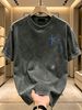 230g Washed Men T-Shirt Blue Cross Text Print Short Sleeve Crew Neck Casual Streetwear Top_viptrois.com