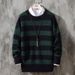 Men's Striped Round Neck Sweater – Soft Acrylic Pullover For Autumn & Winter (White/Yellow/Green/Pink/Blue, M-2XL)_viptrois.com