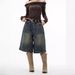 Denim Shorts Men's Retro Pants Logging Wide Leg Shorts Six Point Pants Couple Summer_viptrois.com